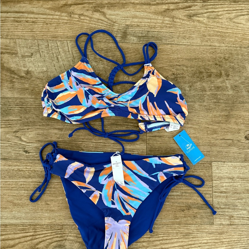 Cupshe Blue and Orange Bikini Set